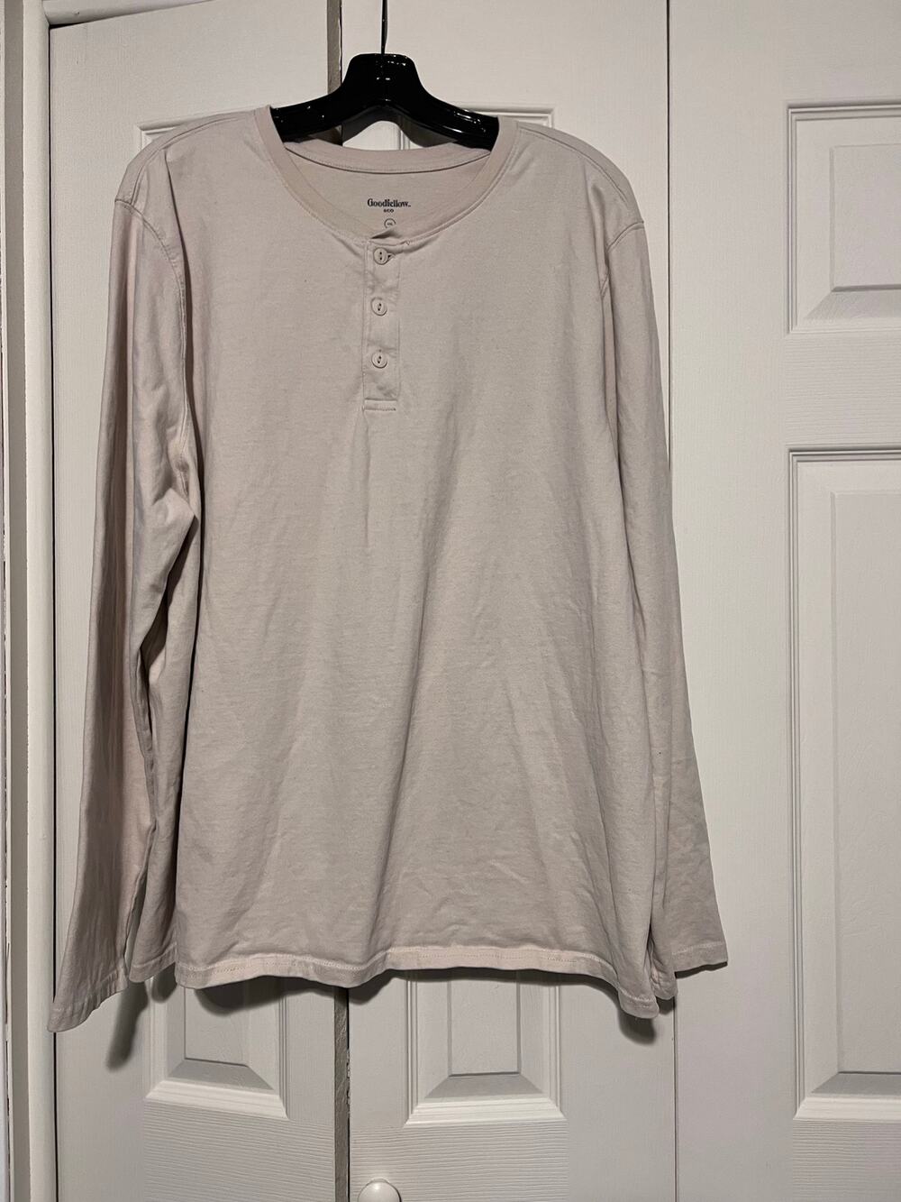 Goodfellow & Co Men’s XXL Beige Cotton Henley Shirt Long Sleeve Casual EUC